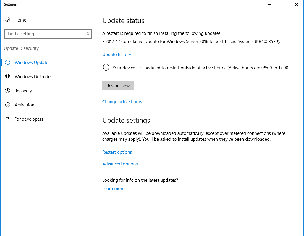 Server 2016 Check Updates