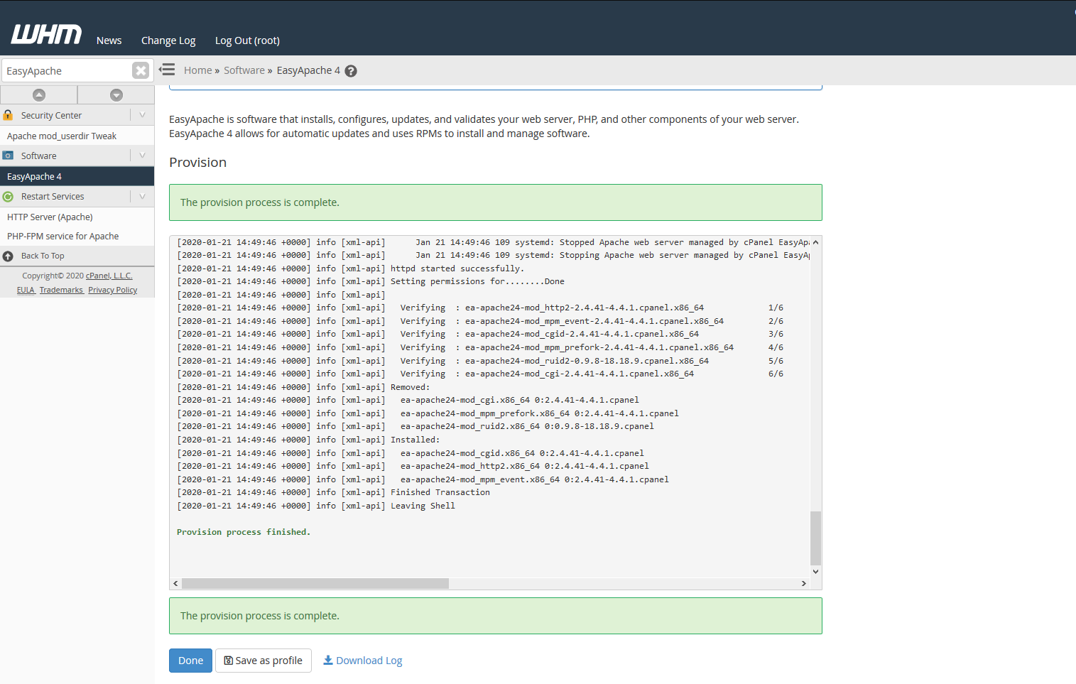 cPanel EA4 Apache Done