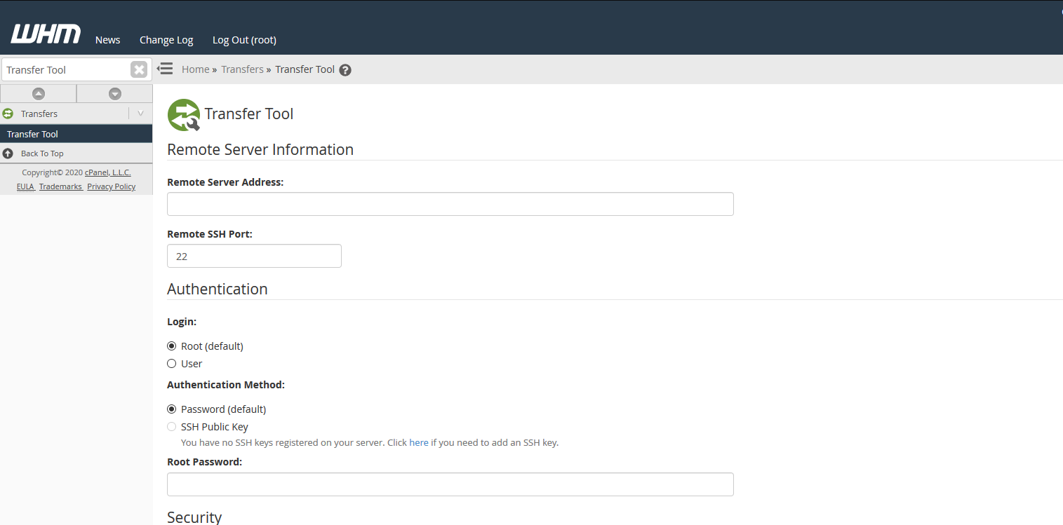 cPanel Transfer Tool Start