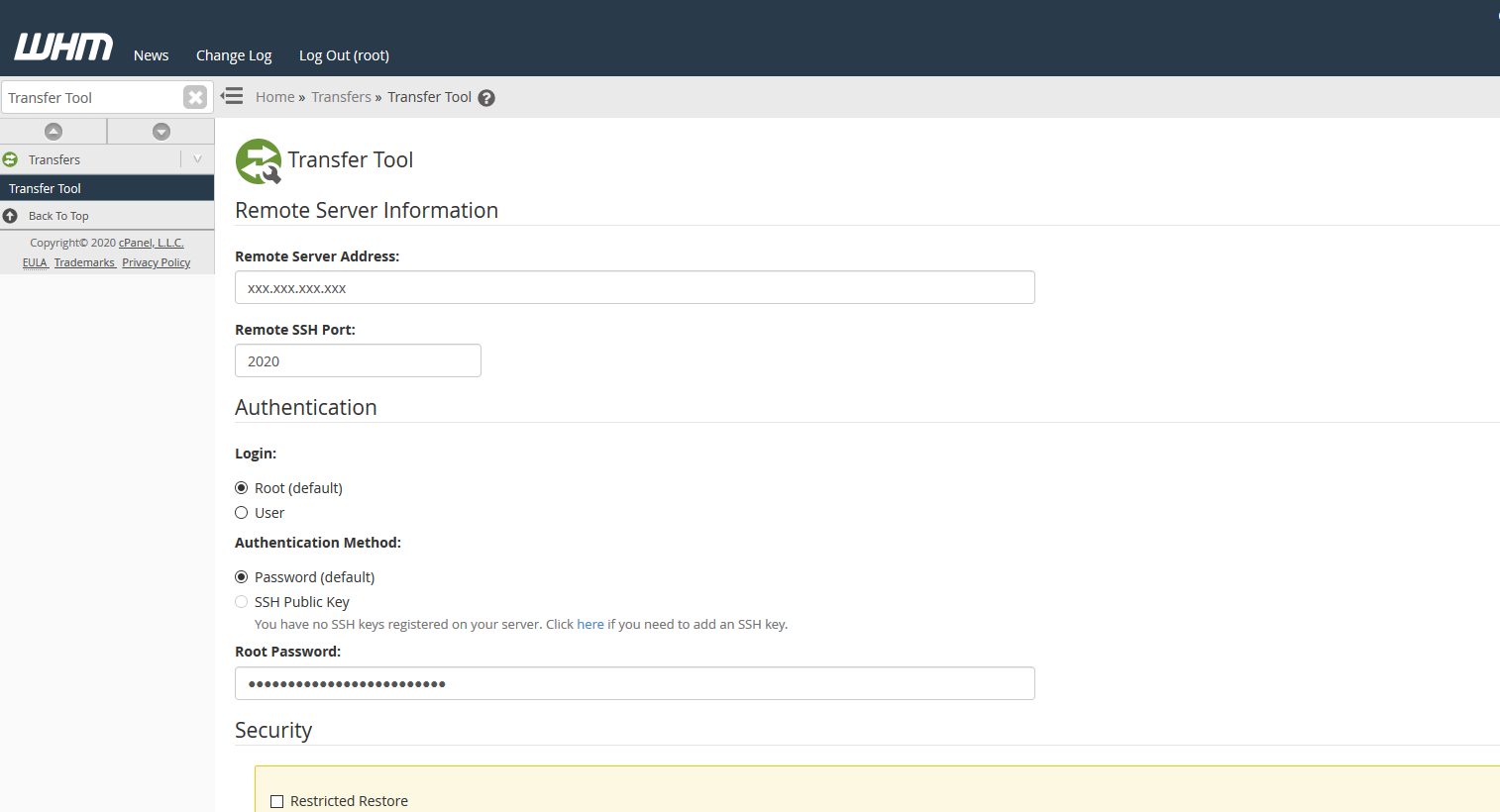 cPanel Transfer Tool Details