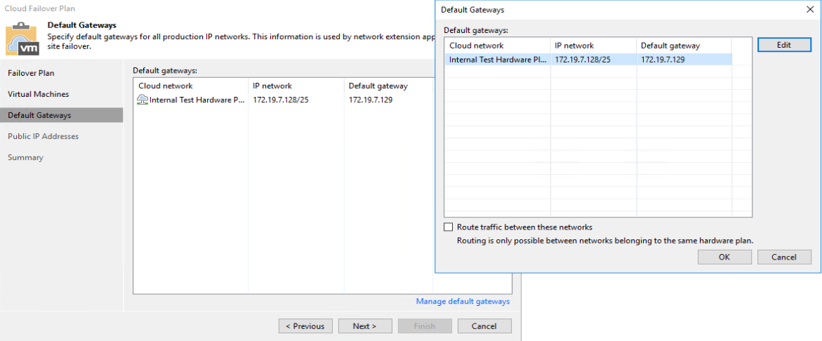 Create Veeam Failover Plan - Default Gateways