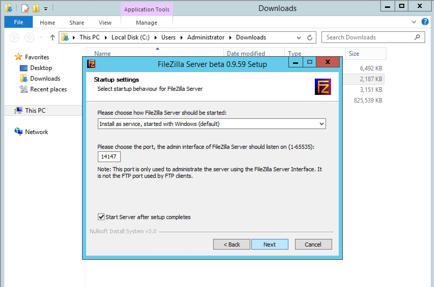 FileZilla server settings